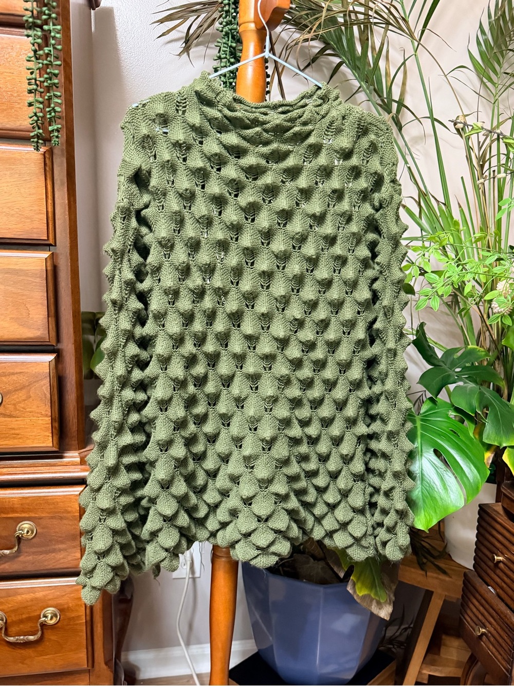 Olive Green Textured Knit Women's Sweater